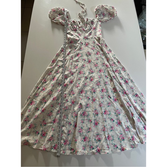 Puff Sleeve High Slit Floral Print Dress - Picture 5 of 9